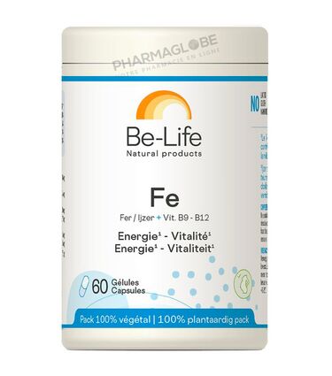 Fe-+-Vitamines-B9-B12-60-Gélules-Be-Life-Bio-Life-Fer-Energie-Vitalité-pharmaglobe.lu