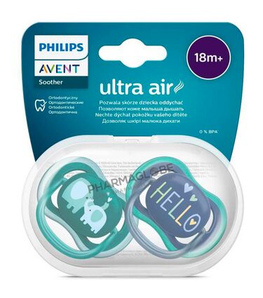 Sucettes Philips Avent Ultra Air - Lot De 2, 6-18 Mois, Tétine Orthodontique Silicone - Avec étui Stérilisateur Micro-ondes - 10