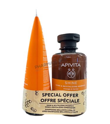 APIVITA-PROMO-BRILLANCE-SHAMPOING-&-APRES-SHAMPOING-revitalisant-pharmaglobe.lu
