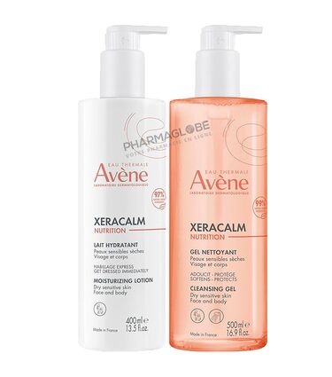 Avène-XeraCalm-Nutrition-Lait-Hydratant-Visage-et-Corps-Flacon-Pompe-400ml-plus-Gel-Nettoyant-Flacon-Pompe-500ml-pharmaglobe.lu
