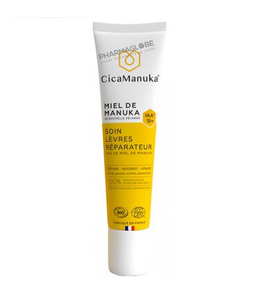 CICAMANUKA-SOIN-LEVRES-IAA-15+-15-ML-repare-levres-avec-miel-manuka-pharmaglobe.lu