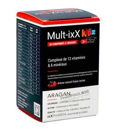 Multi-ixX-KIDZ-30-Comprimés-à-Croquer-Goût-de-Cerise-ixX-pharma-Vitamines-et-Minéraux-pharmaglobe.lu