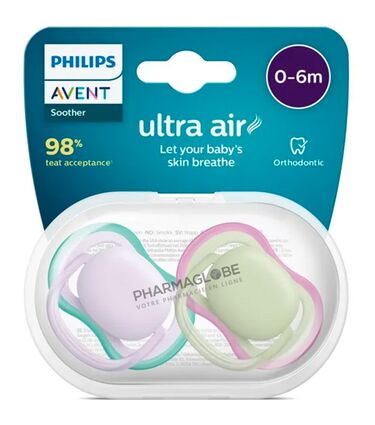 AVENT-SUCETTE-+0M-ultra-AIR-PISTACHE-LILAS-2-tetines-bebe-0-6-mois-philips-pharmaglobe.lu