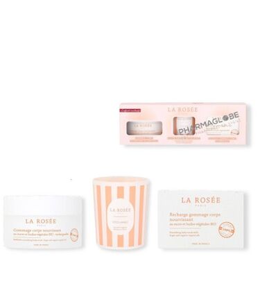 la-rosee-coffret-anniversaire-gommage-corps-bougie-parfumee-offerte-pharmaglobe.lu