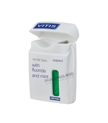 VITIS-TAPE-VERT-WAXED-F-+-MINT-50-M-fil-dentaire-avec-fluor et menthe-pharmaglobe.lu