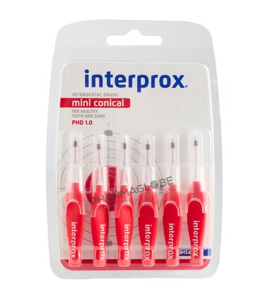 Interprox-Mini-Conical-Rouge-Blister-6-Brossettes-Interdentaires-Espaces-Interdentaires-PHD-1,0-pharmaglobe.lu