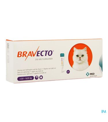 Bravecto 250 mg Spot on Chats 2 8 6 25 kg 1 Pipette Pharmaglobe.lu