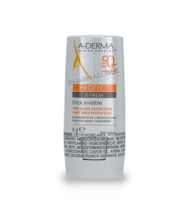 aderma-protect-Xtrem-stick-invisible-tres-haute-protection-solaire-SPF-50-plus-extra-ressistant-eau-et-sueur-8g-ingredients-pharmaglobe