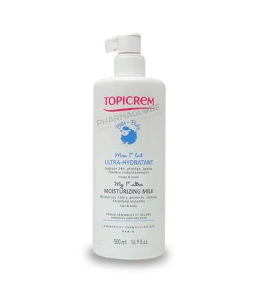 topicrem-ultra-hydratant-lait-bebe-visage-corps-peaux-sensibles-seches-bebe-500ml-pharmaglobe