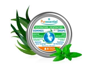PURESSENTIEL-RESPIR-GOMMES-ADOUCISSANTES-45-G-huiles-essentielles-menthe-eucalyptus-apaisant-gorge-sans-sucre-pharmaglobe.lu