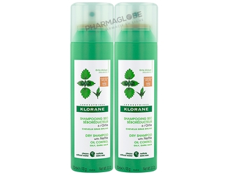 KLORANE-SHAMPOOING-SEC-ORTIE-CHEVEUX-BRUN-2-aerosols-150ML-shampoing-sec-seboregulateur-teinte-pharmaglobe.lu