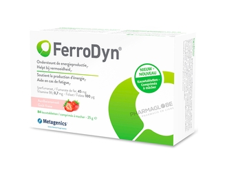 FerroDyn-Metagenics-84-Comprimes-à-Macher-Fer-et-Vitamines-B6-et-B9-pharmaglobe,lu