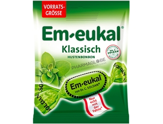 Em-eukal-Klassisch-Hustenbonbons-Zuckerhaltig-Sachet-150-g-Bonbons-Classic-avec-Sucre-Contre-la-Toux-pharmaglobe.lu