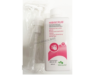 HIBISCRUB-4-pour-cent-1-Flacon-plus-1-POMPE-500-ML-savon-antiseptique-pharmaglobe.lu