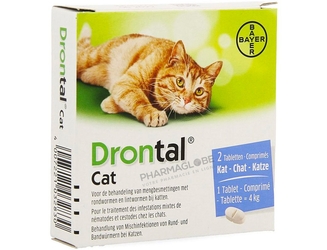 DRONTAL-CAT-2-COMPRIMES-VETERINAIRE-antiparasitaire-chat-pharmaglobe.lu