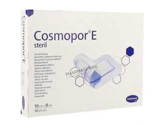 COSMOPOR-E-10-par-8-CM-10-COMPRESSES-Hartmann-pansement-couvrant-adhesif-pharmaglobe.lu