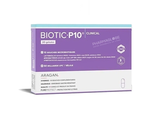 Biotic-P10-Clinical-20-Gélules-Aragan-Flore-Intestinale-Souches-Microbiotiques-pharmaglobe.lu