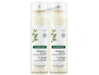 Klorane-Shampoing-Sec-à-l-Avoine-et-Céramide-Promo-Duo-2-flacons-150ml-Nettoie-Sans-Eau-pharmaglobe.lu