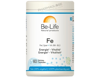Fe-+-Vitamines-B9-B12-60-Gélules-Be-Life-Bio-Life-Fer-Energie-Vitalité-pharmaglobe.lu