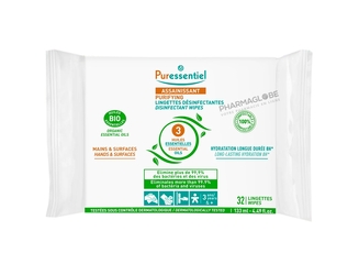 Puressentiel-Assainissant-32-Lingettes-Désinfectantes-12x20cm-Mains-et-Surfaces-pharmaglobe.lu