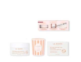 la-rosee-coffret-anniversaire-gommage-corps-bougie-parfumee-offerte-pharmaglobe.lu
