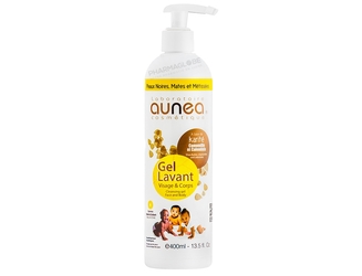 AUNEA-GEL-LAVANT-VISAGE-CORPS-400ML-enfants-peaux-noires-metisses-pharmaglobe