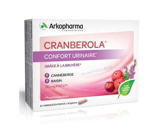 CRANBEROLA-60-CAPS-Arkopharma-confort-urinaire-bruyere-canneberge-raisin-36mg-proanthocyanidines-60-gelules-pharmaglobe